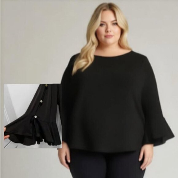 Green Envelope Los Angeles Black Bell Sleeve Flowy Blouse Size 2X - Picture 1 of 11